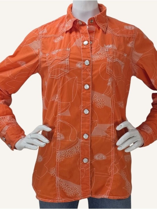 Cruel Girl Tops - Cruel Girl M Orange White Floral Pearl Snap Western Rodeo Shirt EUC